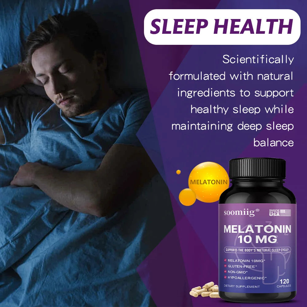 Melatonin 10mg Supplements - Promote Sleep Quality & Alertness, Help Deep Sleep, Non-GMO, Gluten-free