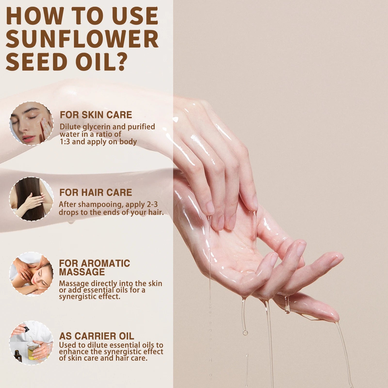 USDA Organic Coconut Oil for Skin Face Hair Cold-Pressed Sweet Almond Moroccan Argan Sunflower Seed Oil for Massage Moisturize