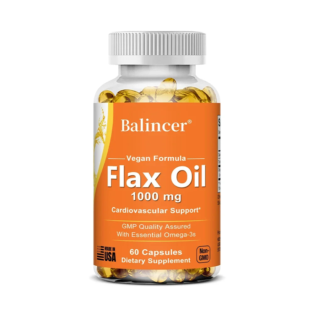 Flax Oil Supplement - with Omega-3, EPA, DHA and Vitamin D, Benefits Brain and Heart Health, Improves Skin Health