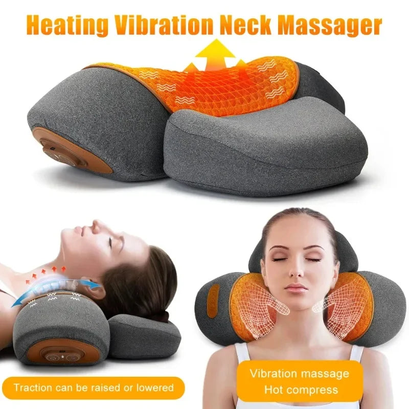 Electric Neck Massager Cervical Pillow Hot Compress Neck Stretch Heating Vibration Neck Shoulder Massage Pillow Back Traction - Path to Self-Improvement