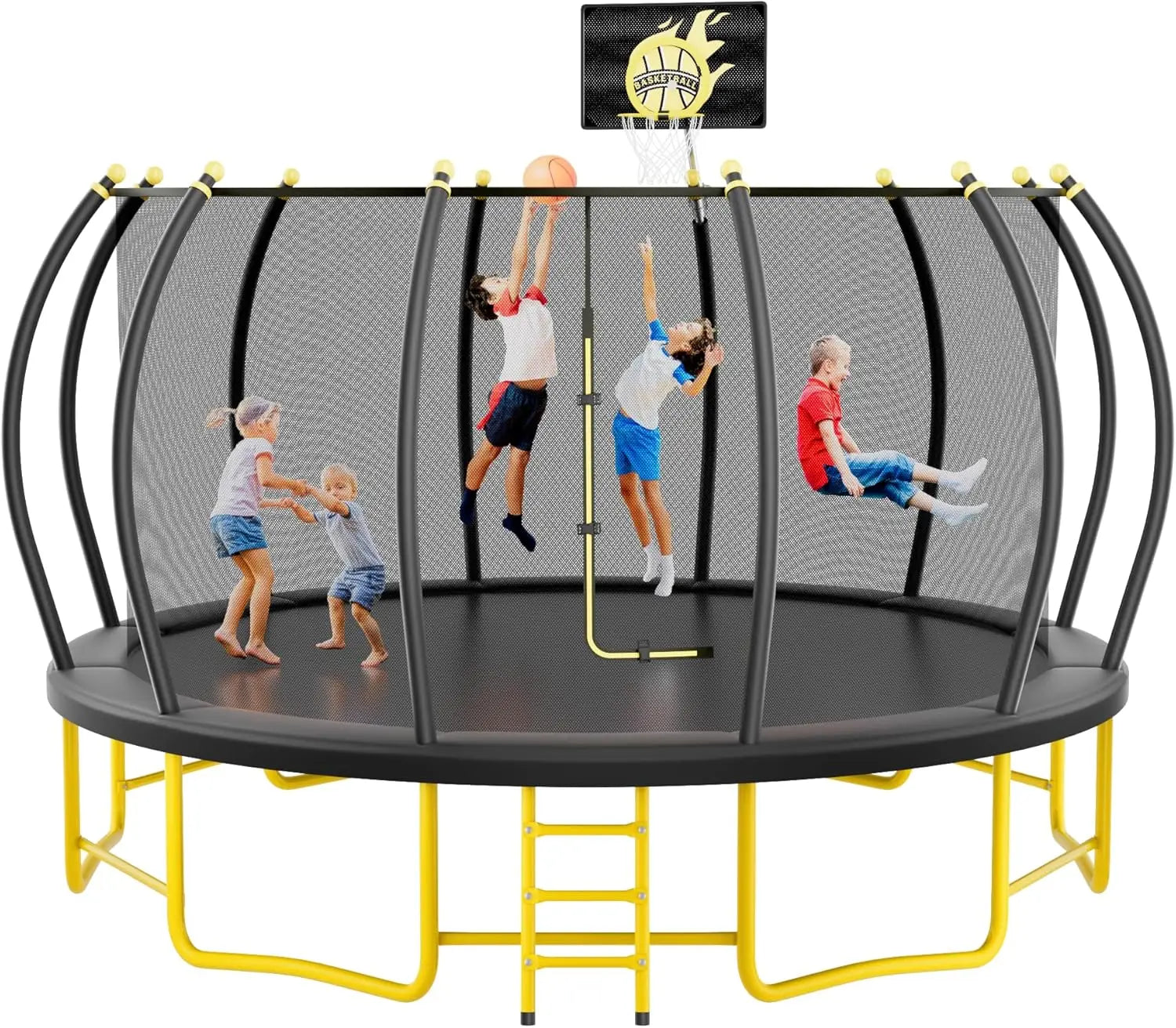 16FT Round Trampoline with Basketball Hoop for Kids Adults Outdoor Recreational Trampoline with Ladder and Safety - Path to Self-Improvement