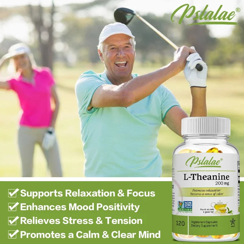 L-Theanine Capsules 200 Mg, 120 Vegetarian Supplement Relieves Stress Supports Healthy Mood and Improves Focus