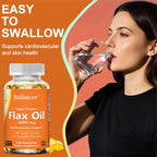 Flax Oil Supplement - with Omega-3, EPA, DHA and Vitamin D, Benefits Brain and Heart Health, Improves Skin Health