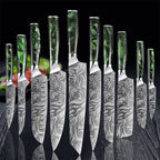 Damascus pattern chef knife set for meal prep and protein portioning