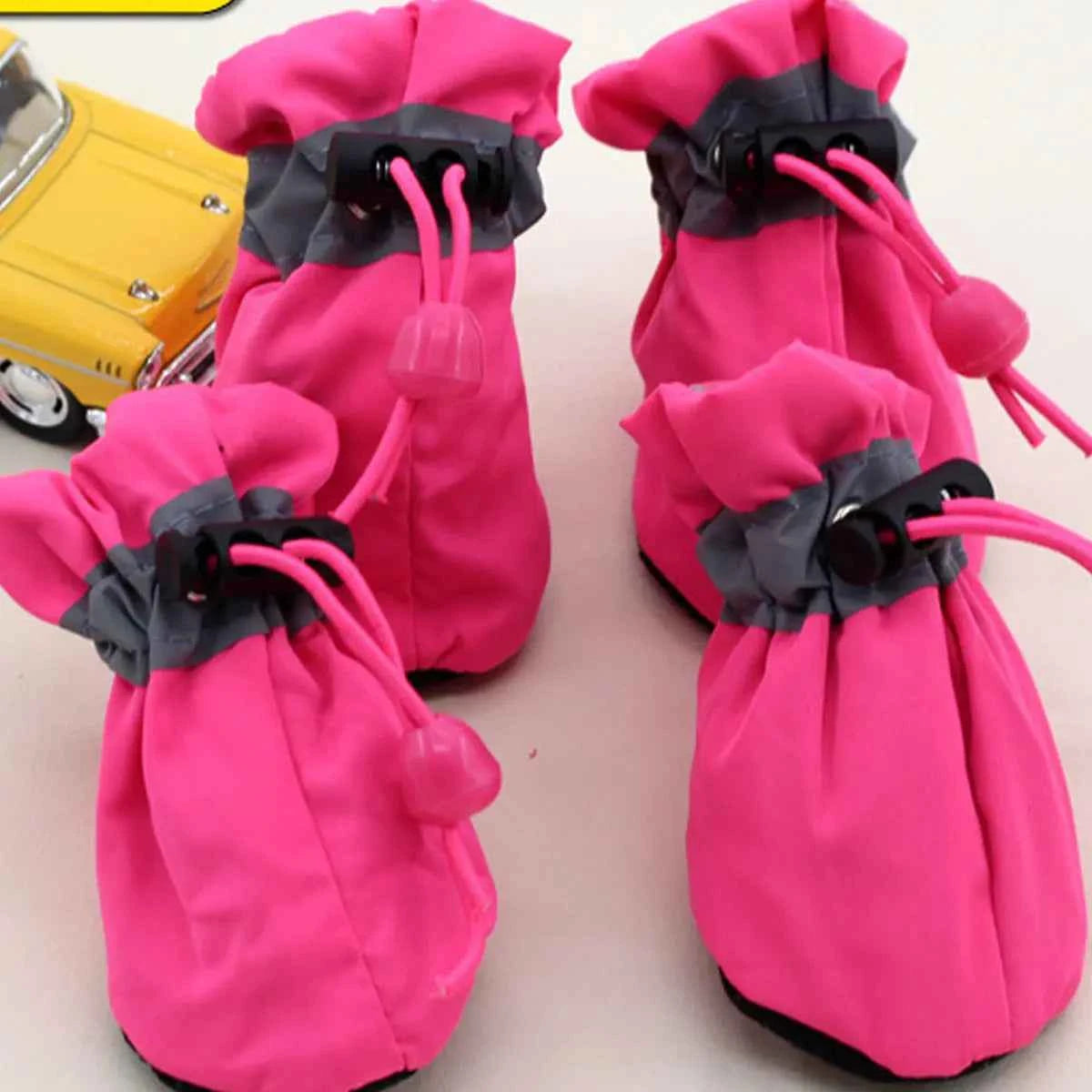 Pet Winter Shoes Cat & Dog Boots Paw Protectors, Fleece Warm Snow Booties for Puppy with Reflective Strip Anti-Slip Rubber