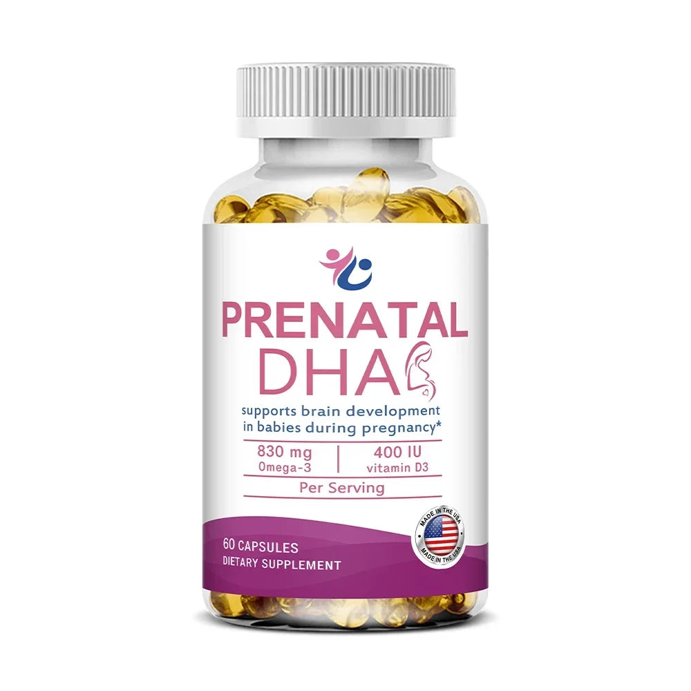 Prenatal Vitamin + DHA, Omega 3 Fish Oil with DHA & EPA for Brain Development & Nervous System Suppor, Non-GMO