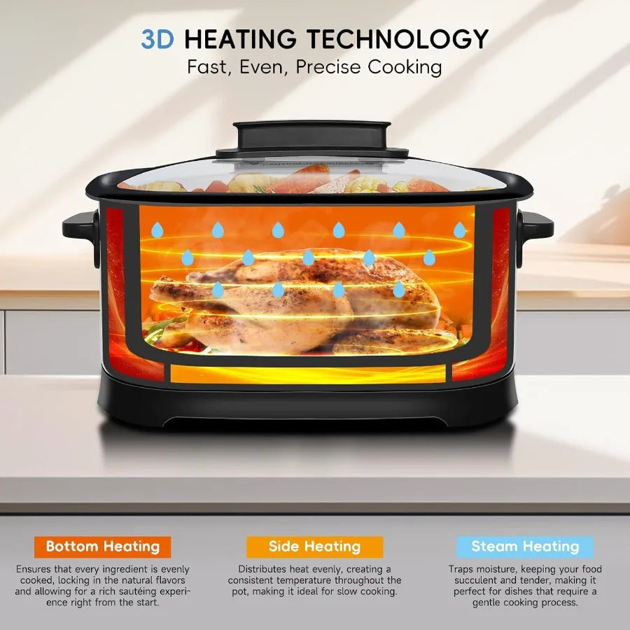 6.5 Quart Multi Cooker 11-in-1 Programmable Slow Cooker with Bake Saute Roast and Sous Vide Functions for Home Kitchen Use 1500