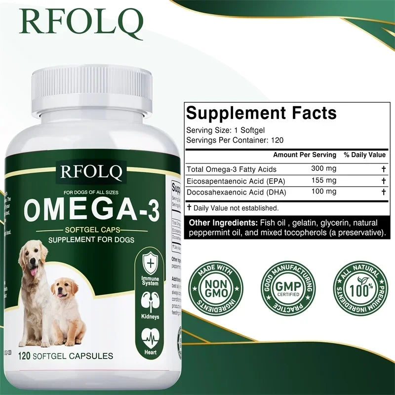 OMEGA-3 Supplement for Dogs - Reduces Hair Loss and Itching, Supports Joint, Brain and Heart Health, Skin & Hair Supplement