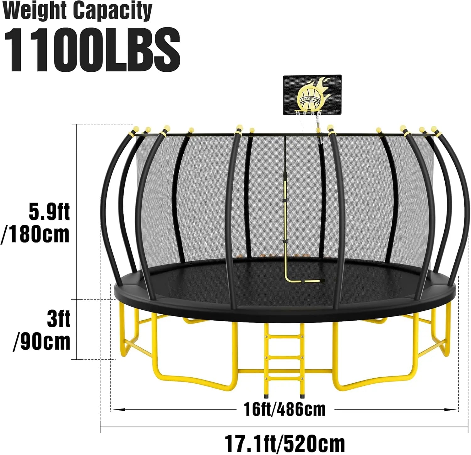 16FT Round Trampoline with Basketball Hoop for Kids Adults Outdoor Recreational Trampoline with Ladder and Safety - Path to Self-Improvement