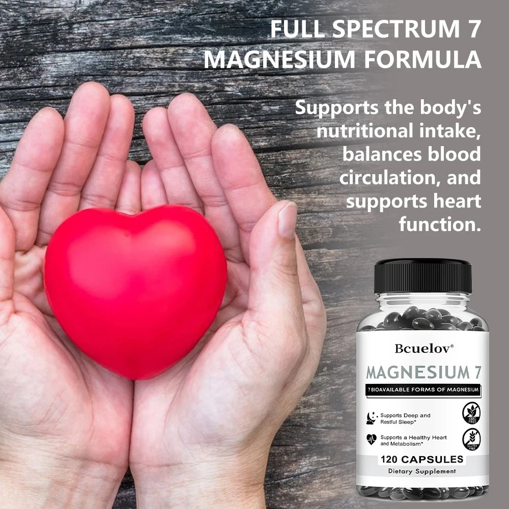 Magnesium 7 Supplement, Natural Magnesium Capsules for Heart, Sleep, and Metabolism Support with Vitamin B6, Vegan, Non-GMO