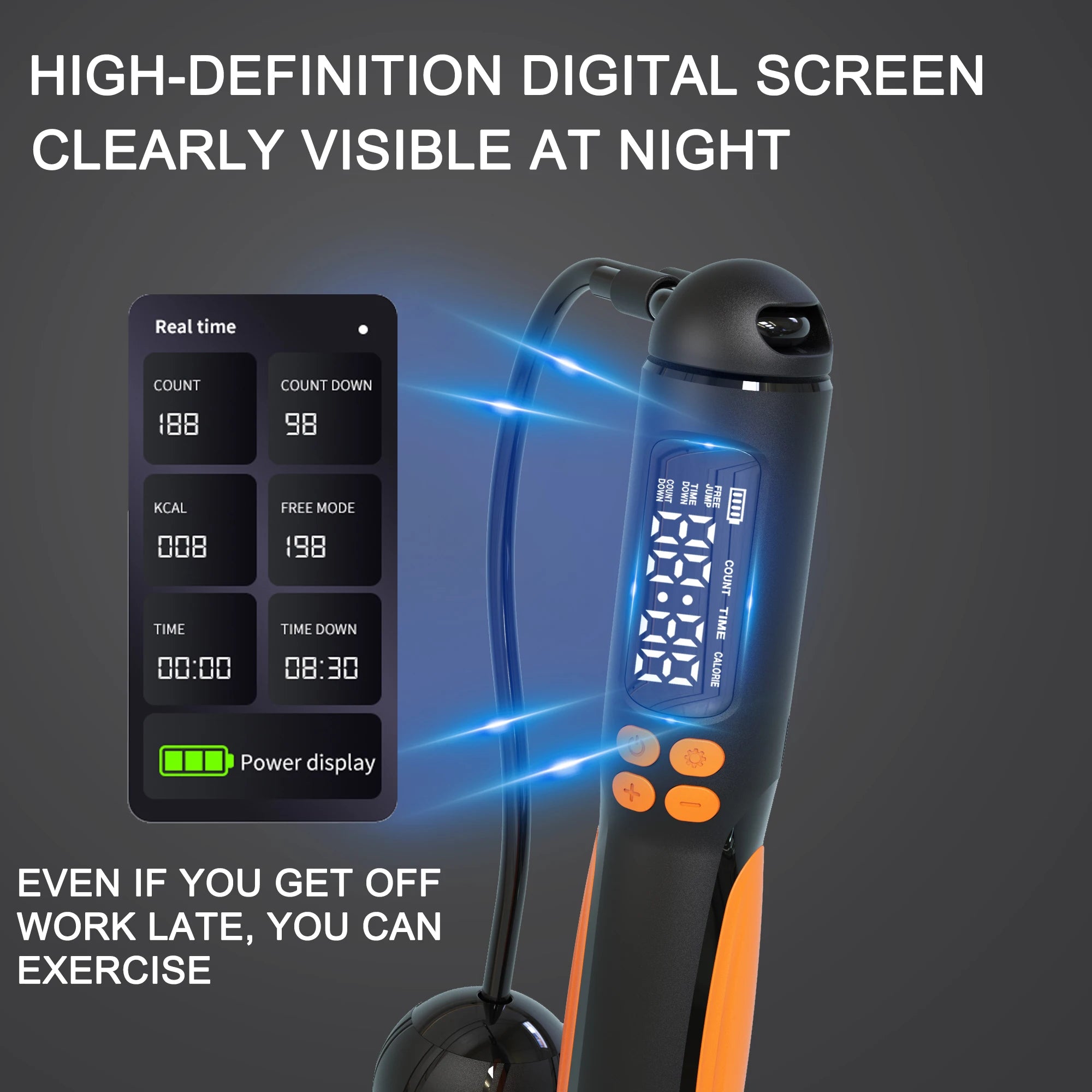 2 In 1 Counting Jump Smart Jump Rope with Digital Counter, HD Screen, Rechargeable Battery for Indoor/Outdoor Fitness