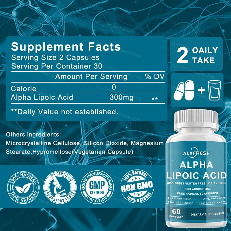 Alpha-lipoic Acid Capsules For Improve Glucose Metabolism Insulin Nervous Liver Have Anti-aging Beauty Weight Management Effects