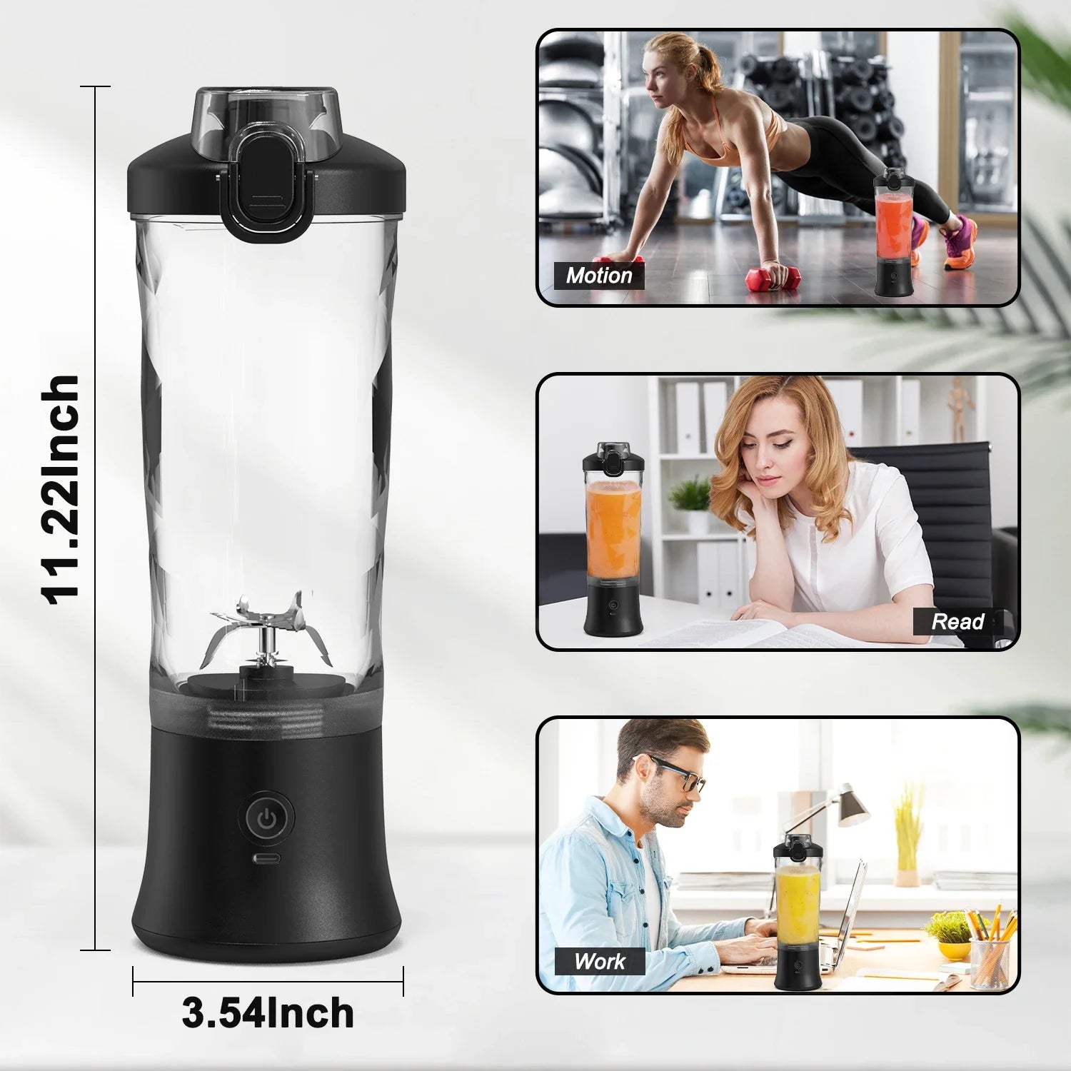 Portable Blender 600ML Electric Juicer Fruit Mixers 4000mAh USB Rechargeable Smoothie Mini Blender Personal Juicer - Path to Self-Improvement