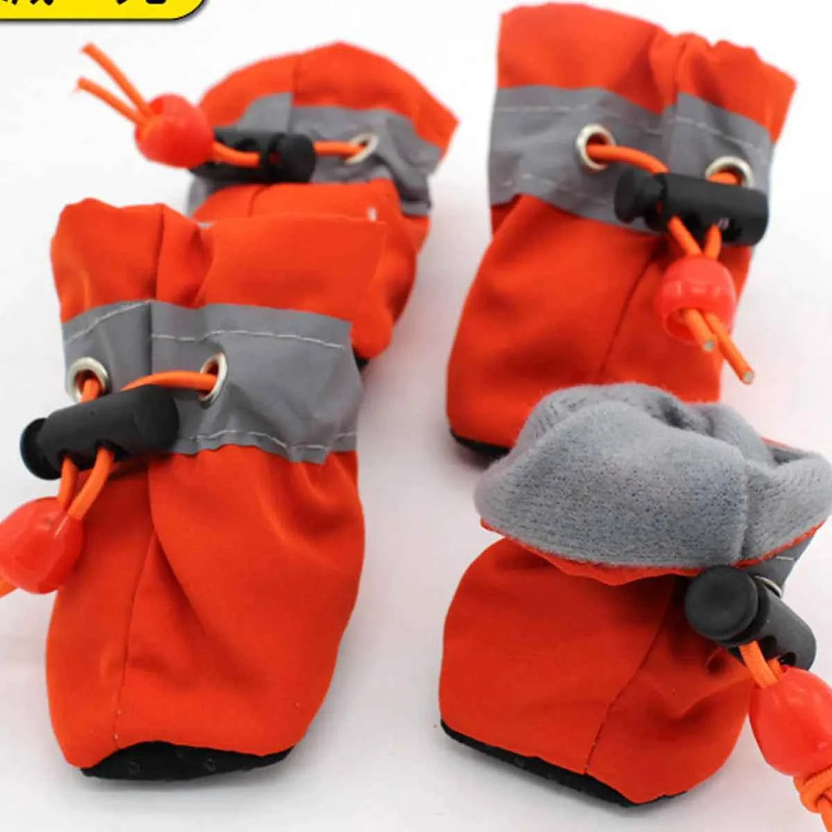 Pet Winter Shoes Cat & Dog Boots Paw Protectors, Fleece Warm Snow Booties for Puppy with Reflective Strip Anti-Slip Rubber