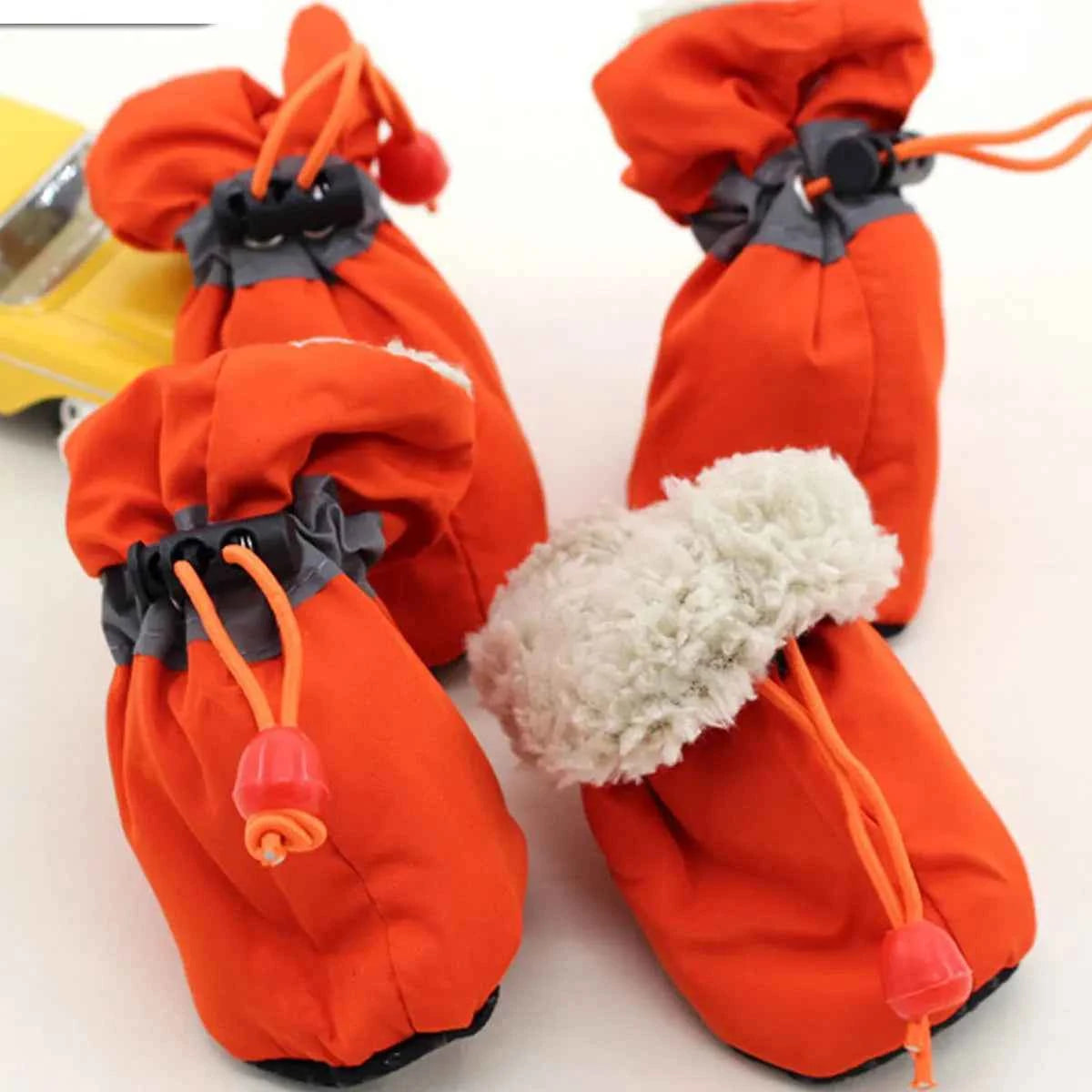 Pet Winter Shoes Cat & Dog Boots Paw Protectors, Fleece Warm Snow Booties for Puppy with Reflective Strip Anti-Slip Rubber