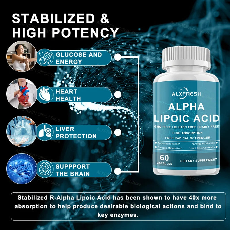 Alpha-lipoic Acid Capsules For Improve Glucose Metabolism Insulin Nervous Liver Have Anti-aging Beauty Weight Management Effects