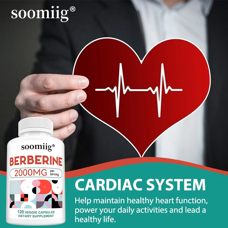 Berberine Capsules - 2000mg, Supports Bone and Cardiovascular Health, Promotes Metabolism, Helps with Energy, Immune System