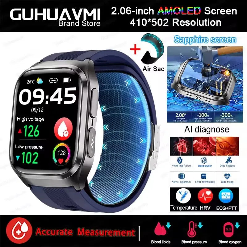 NEW Air Pump Airbag Blood Pressure Accurate Diagnosis Smart Watch ECG Temp Blood Fat Uric Acid Men Three High Monitor Smartwatch - Path to Self-Improvement