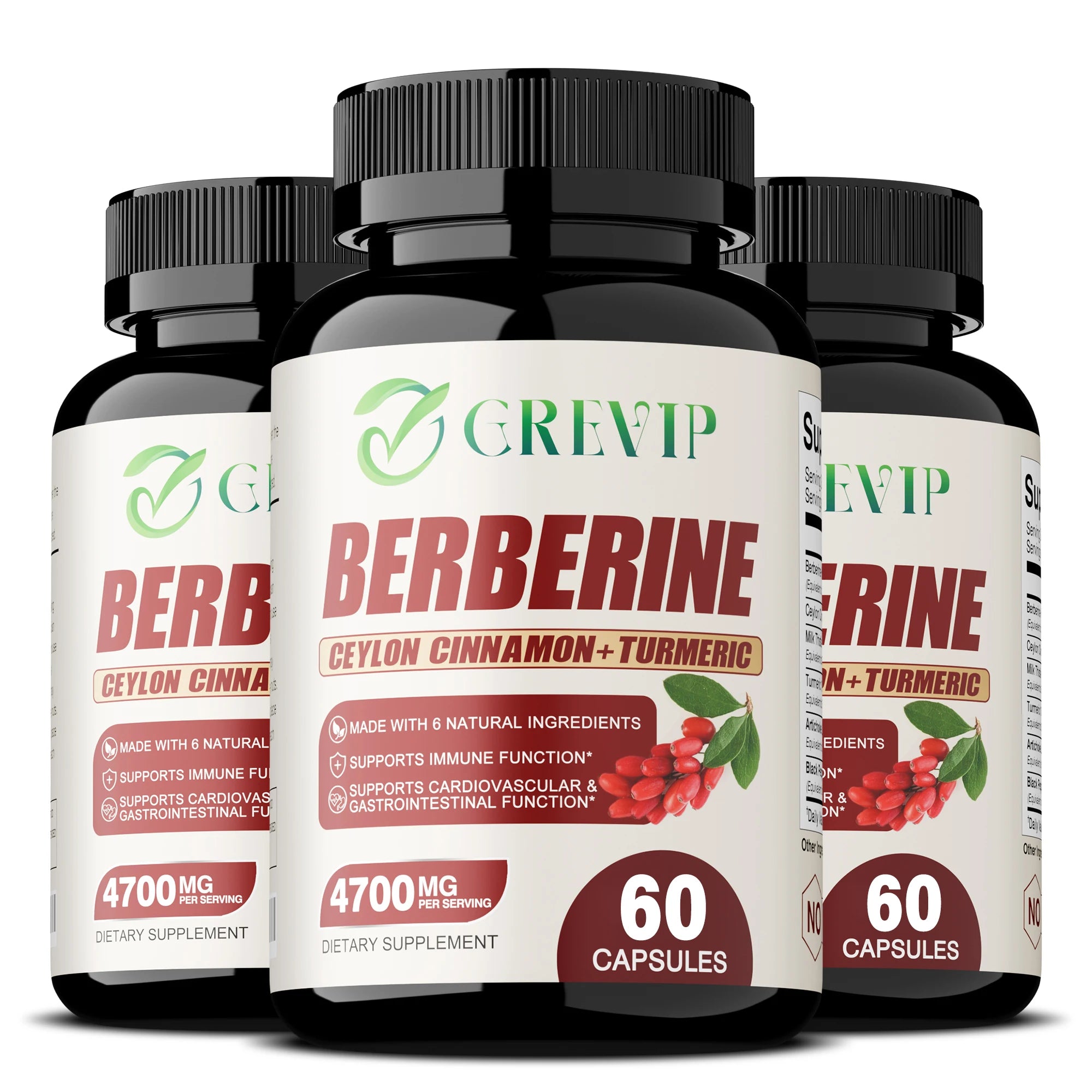 Berberine Capsules - Supports Immune Function, Promotes Cardiovascular Health, Energy Metabolism, and Improves Digestion