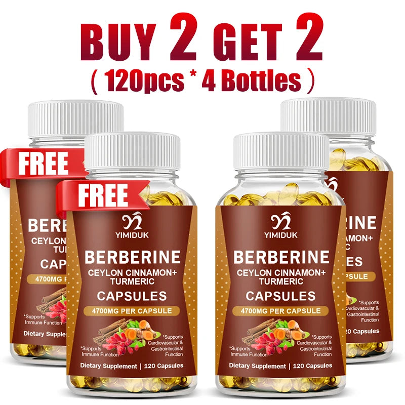 Berberine Capsules, with Ceylon Cinnamon, Support Heart Health, Immune System, Healthy GI & Cholesterol, Gluten-Free, Non-GMO