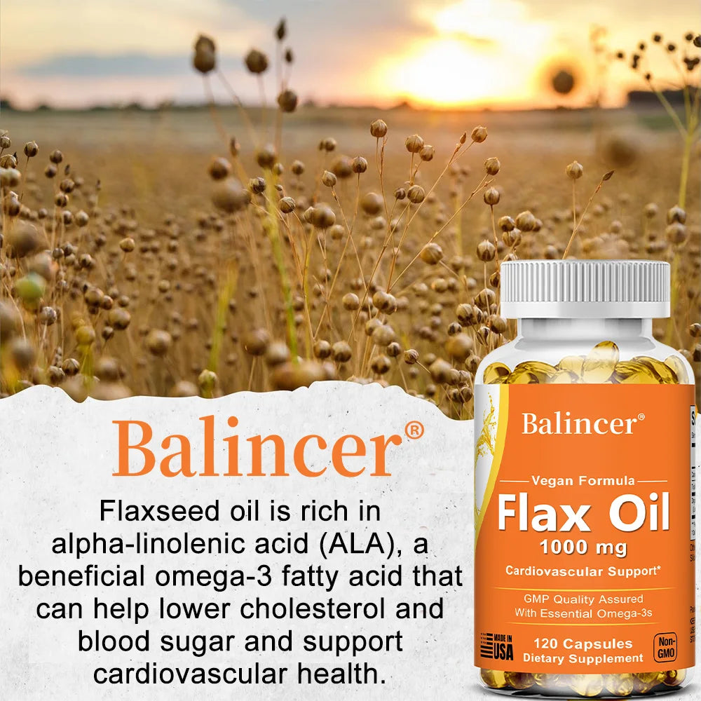 Flax Oil Supplement - with Omega-3, EPA, DHA and Vitamin D, Benefits Brain and Heart Health, Improves Skin Health
