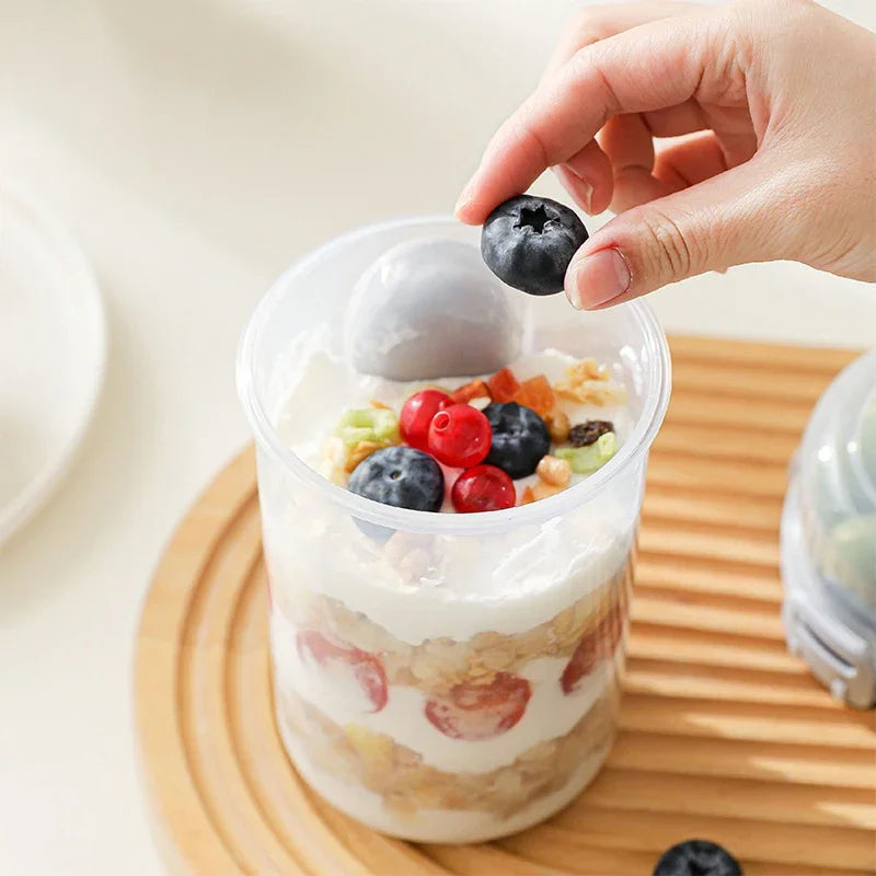 Portable salad and yogurt cup with built-in fork for meal prep