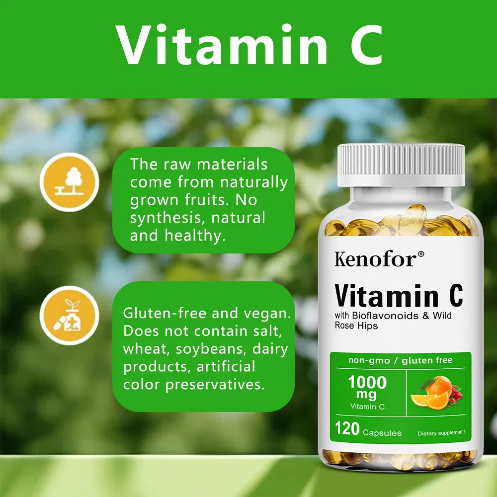 Vitamin C 1000mg - with Citrus, Rose hips,Immune System & Collagen High Potency Fat Soluble Ascorbic Acid Supplement - Path to Self-Improvement