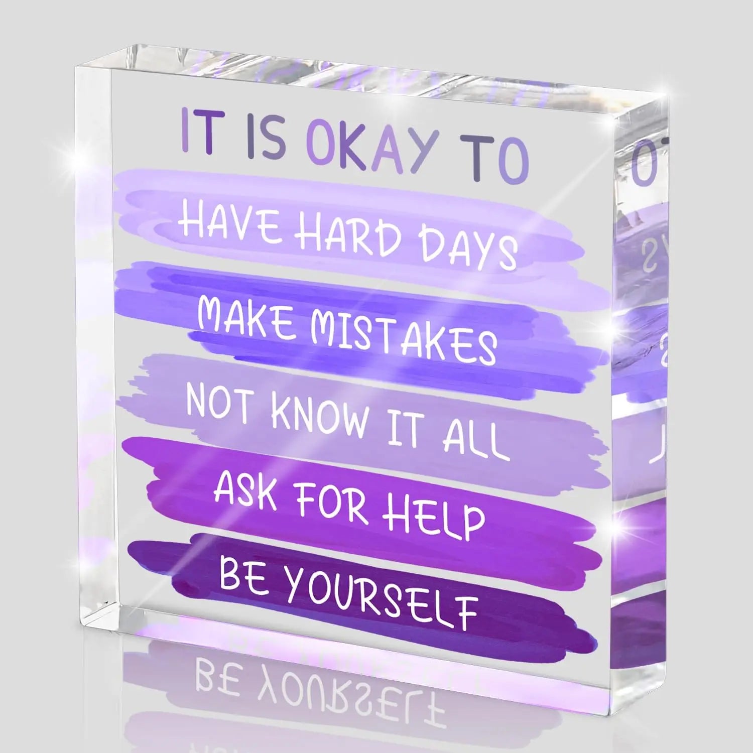 Mental Health “It is Okay to...” Desk Sign - 4x4 Inch Purple Acrylic Affirmation Decor for Women, Therapy Office Decor