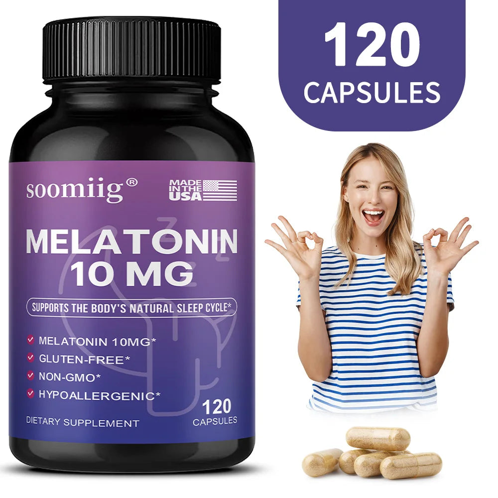 Melatonin 10mg Supplements - Promote Sleep Quality & Alertness, Help Deep Sleep, Non-GMO, Gluten-free