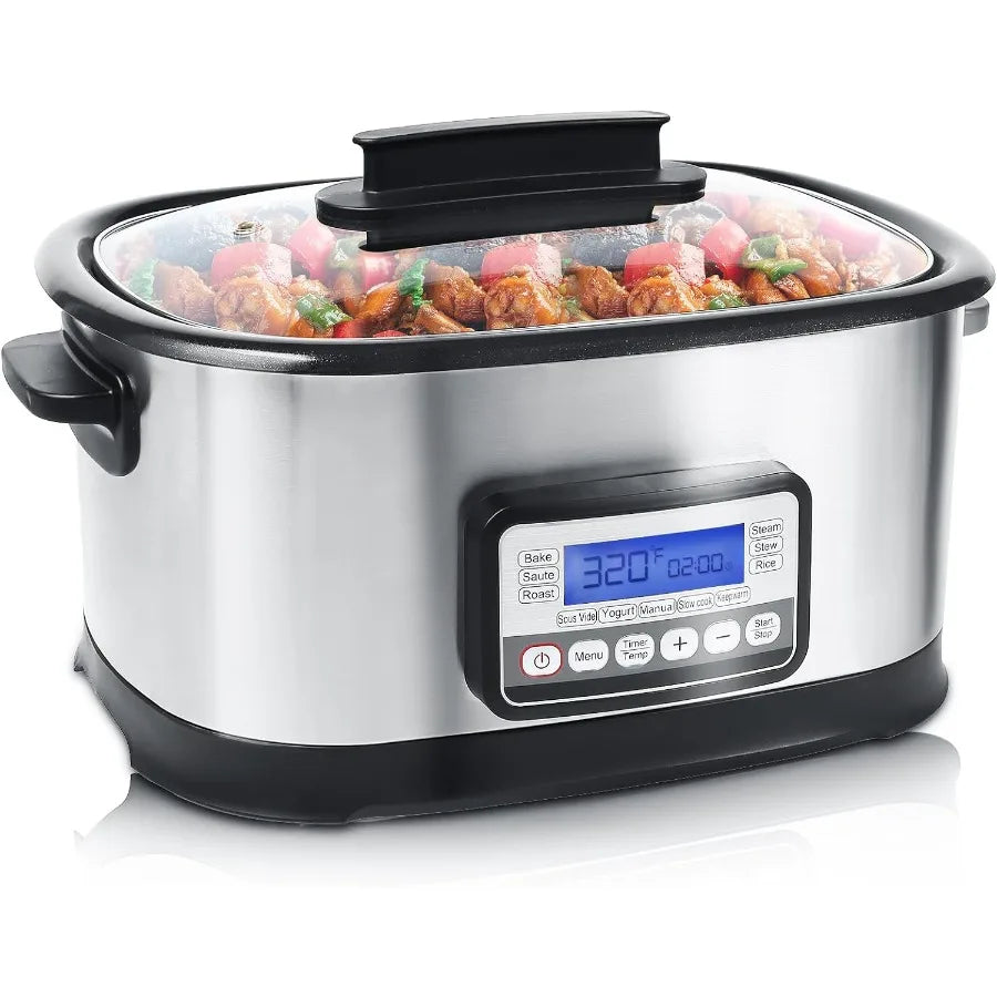 6.5 Quart Multi Cooker 11-in-1 Programmable Slow Cooker with Bake Saute Roast and Sous Vide Functions for Home Kitchen Use 1500