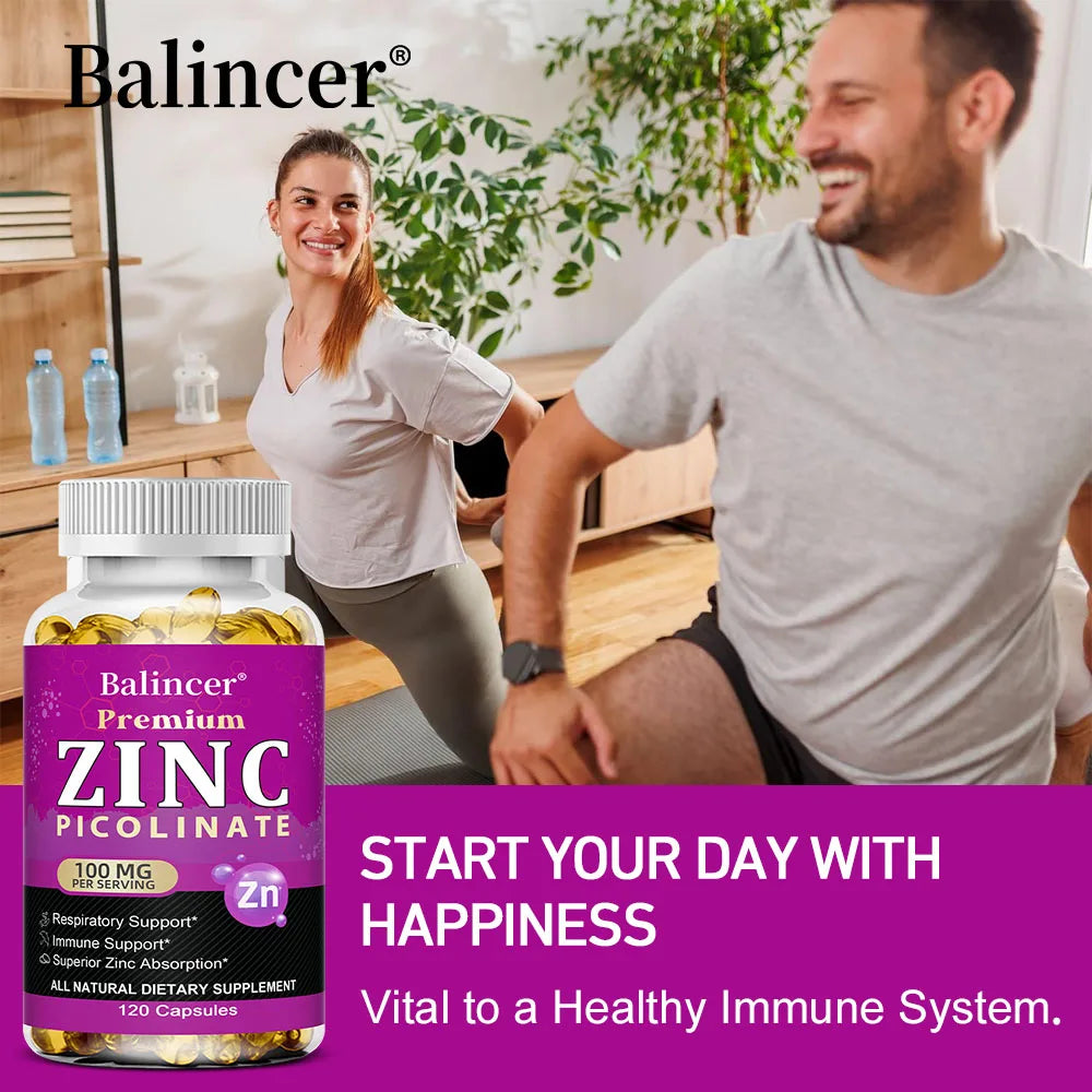Zinc Picolinate Capsules 100 Mg - Superior Zinc Absorption, Support Immune, Sleep & Energy, Respiratory Health Supplement