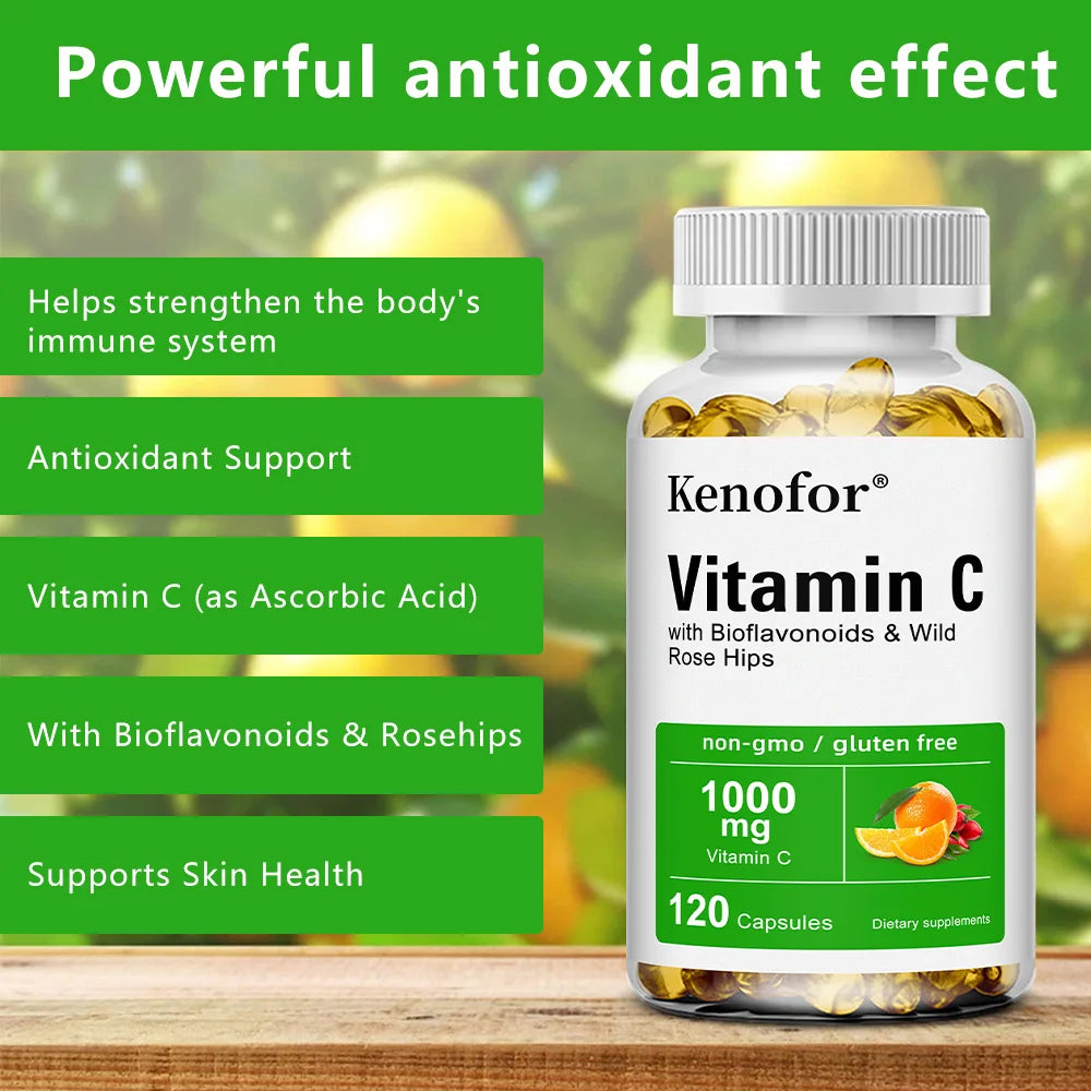 Vitamin C 1000 Mg - with Citrus, Rosehip, Immune Support, Collagen Production, Skin Health, Antioxidant, 120 Capsules - Path to Self-Improvement