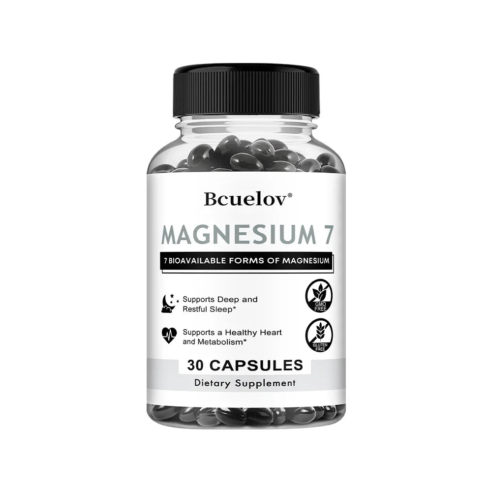 Magnesium 7 Supplement, Natural Magnesium Capsules for Heart, Sleep, and Metabolism Support with Vitamin B6, Vegan, Non-GMO
