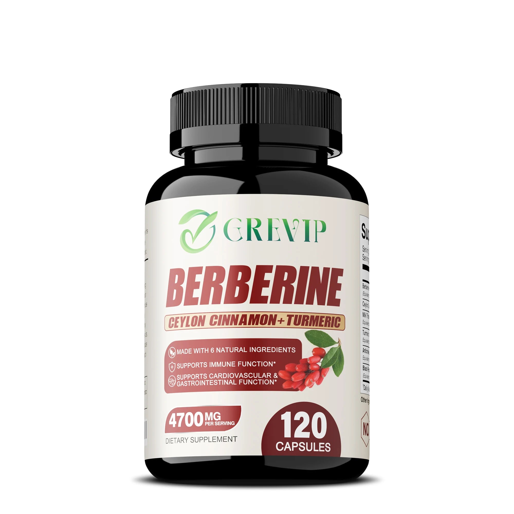 Berberine Capsules - Supports Immune Function, Promotes Cardiovascular Health, Energy Metabolism, and Improves Digestion