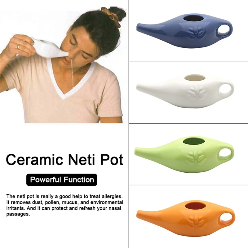 250Ml Ceramic Neti Pot Nose Cleaning Pot Leakproof Spout Pot for Nasal Rinsing Nose Washing Men and Women,White - Path to Self-Improvement