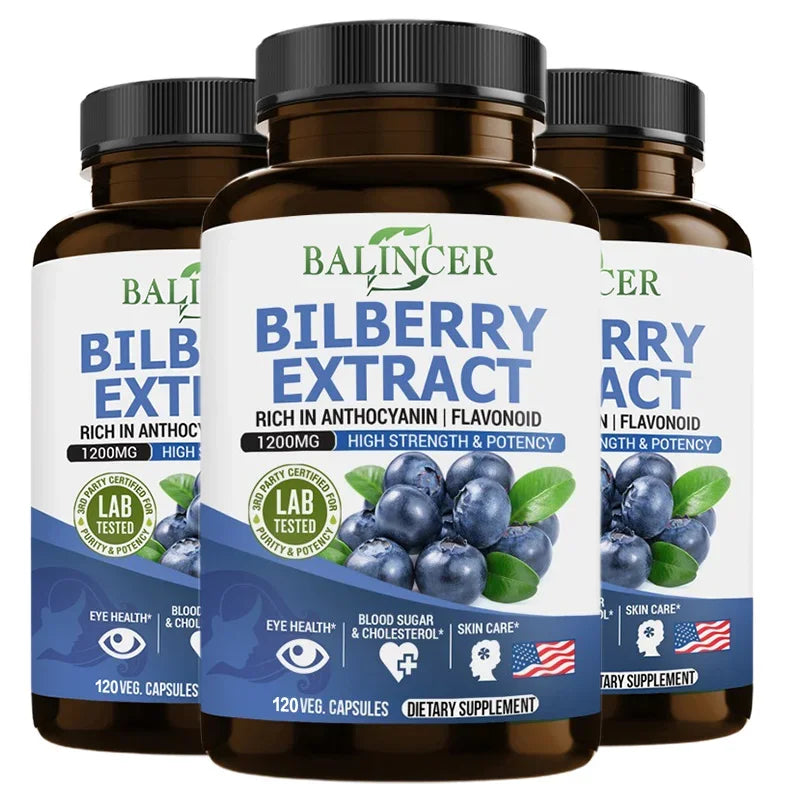 Balincer Bilberry Extract Supplement 1200mg - Supports eye and skin health - Normal triglyceride levels, non-GMO