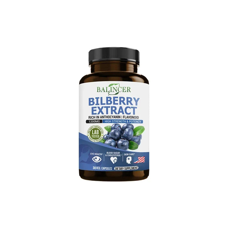 Balincer Bilberry Extract Supplement 1200mg - Supports eye and skin health - Normal triglyceride levels, non-GMO