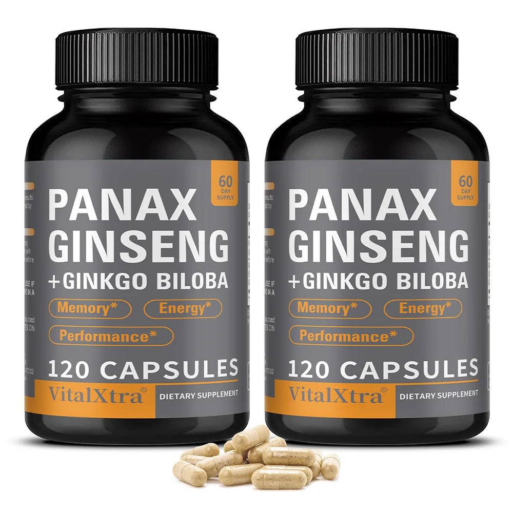 Panax Ginseng Supplement, with Ginkgo Biloba - Supports Heart Health and Muscle Function, Boosts Energy, Athletic Performance