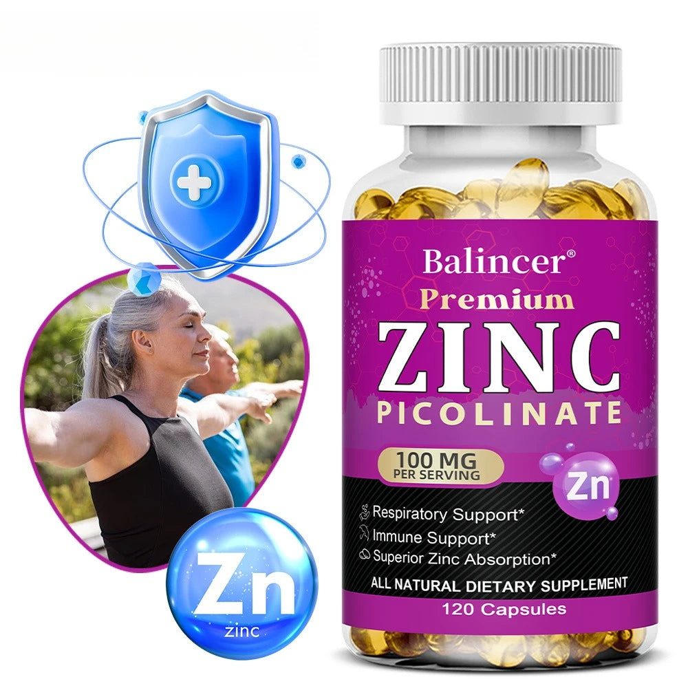 Zinc Picolinate Capsules 100 Mg - Superior Zinc Absorption, Support Immune, Sleep & Energy, Respiratory Health Supplement