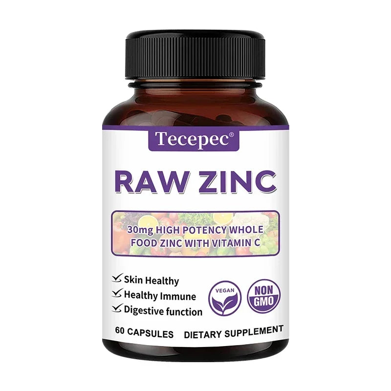 Zinc Vitamins - Raw Zinc Whole Food Supplement with Vitamin C, Vegetarian, for Skin Health, Immune & Digestive Function