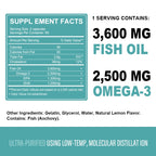 3600mg Triple Strength Omega 3 Fish Oil Supplement Rich EPA & DHA, Omega 3 Supplements for Heart, Brain & Immune Support