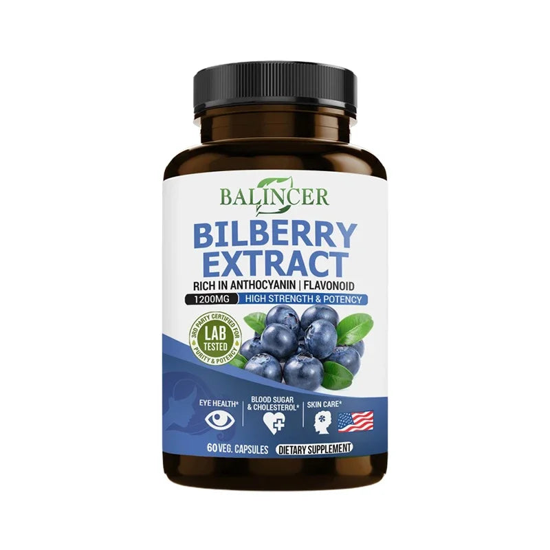 Balincer Bilberry Extract Supplement 1200mg - Supports eye and skin health - Normal triglyceride levels, non-GMO