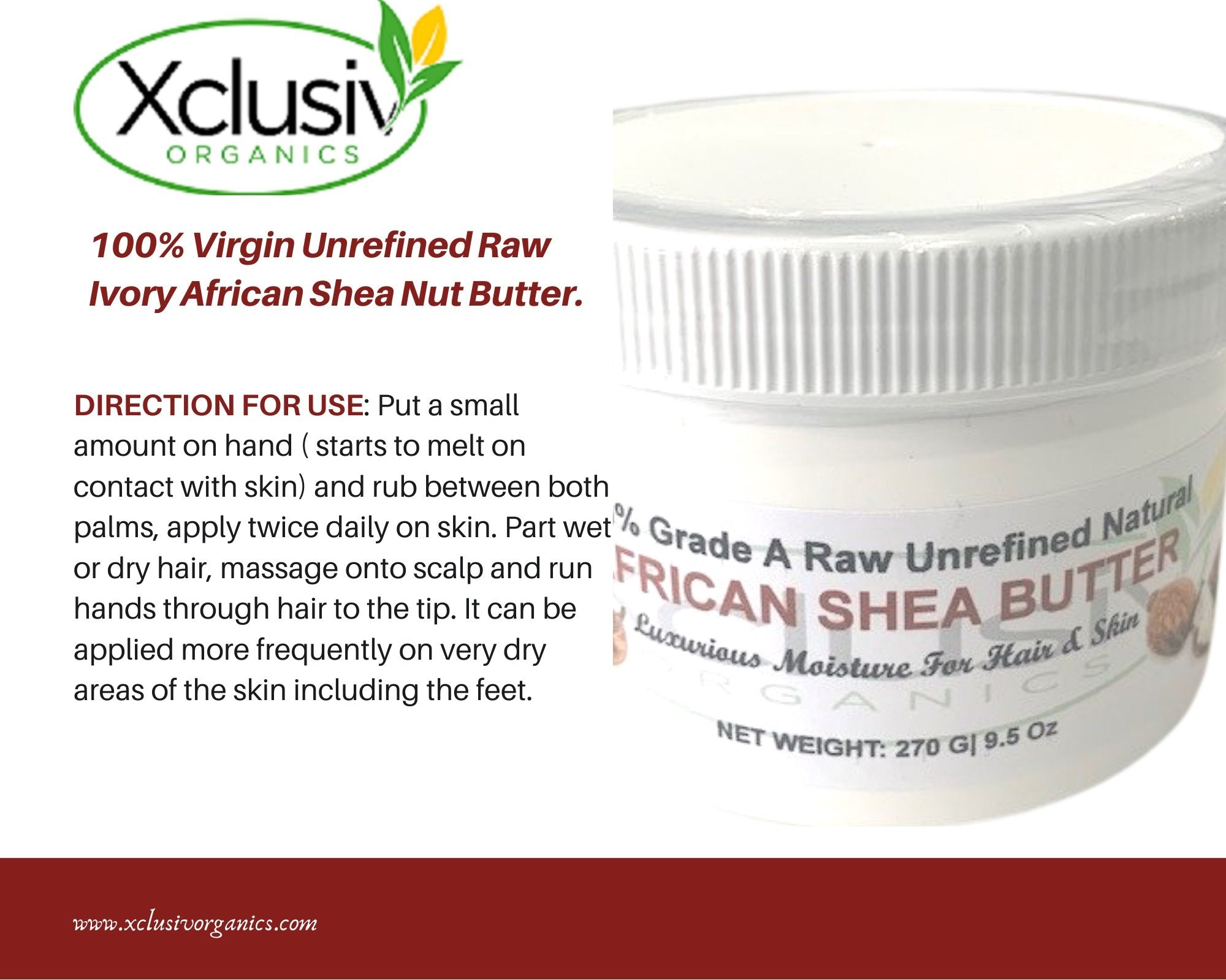 Raw Shea Butter Unrefined | block| 1.1 LB| 500g