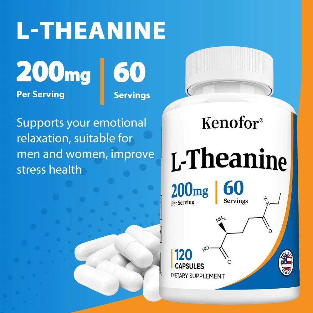 L-Theanine 200 Mg, Extra Strength Theanine Supplement – Focus and Relaxation Support, Improved Sleep, Non-GMO and Gluten-Free