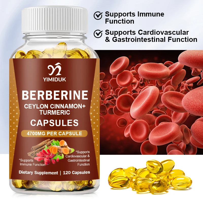 Berberine Capsules, with Ceylon Cinnamon, Support Heart Health, Immune System, Healthy GI & Cholesterol, Gluten-Free, Non-GMO