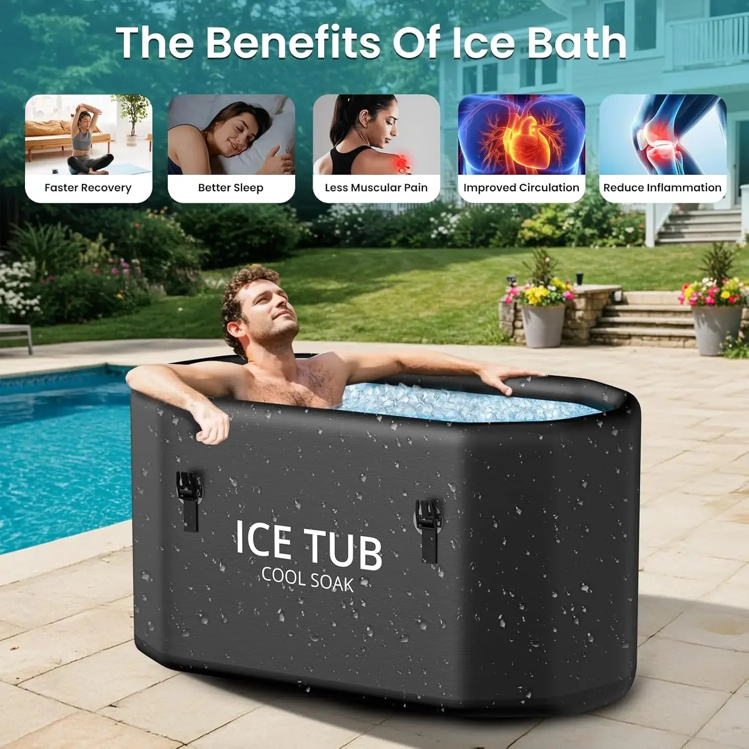 235 Gal Inflatable Cold Plunge Tub with Insulated Lid - Cold Water Therapy XXL Ice Bath Tub for Athletes Compatible Water Chiller