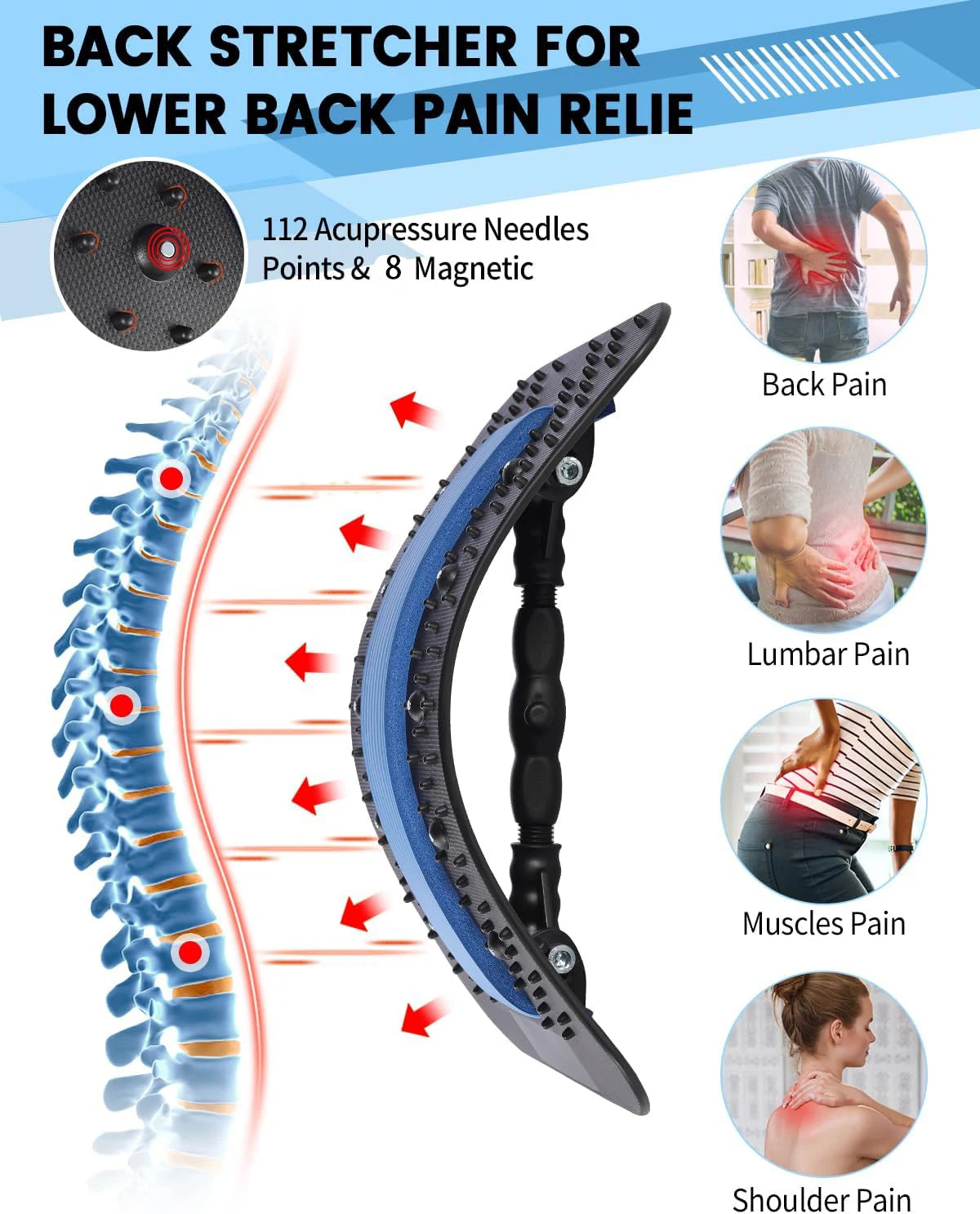 Back Stretcher for Back Pain Relief, Multi-Level Back Cracker Board, Lower and Upper Back Support for Herniated Disc - Path to Self-Improvement