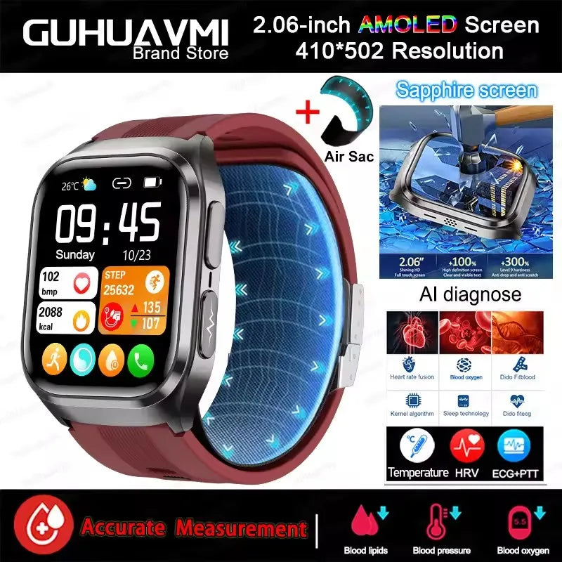 NEW Air Pump Airbag Blood Pressure Accurate Diagnosis Smart Watch ECG Temp Blood Fat Uric Acid Men Three High Monitor Smartwatch - Path to Self-Improvement