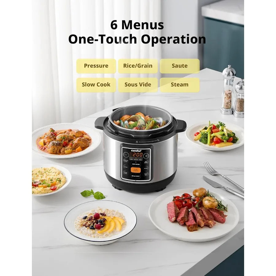 7-in-1 Small Electric Pressure Cooker with Slow Cooker Steamer Saute Sous Vide Warmer and Multi-Cooking Functions for Home Kitc
