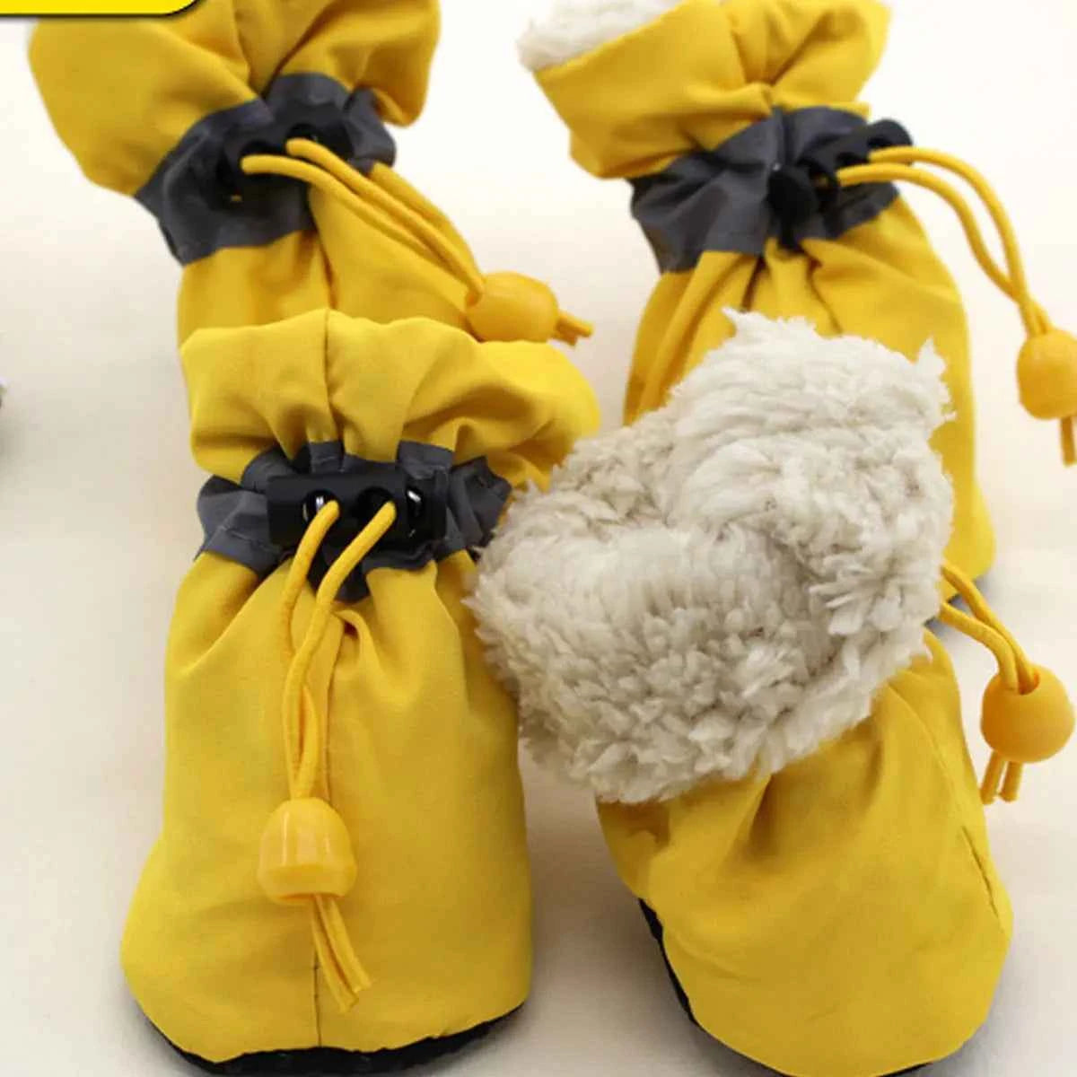 Pet Winter Shoes Cat & Dog Boots Paw Protectors, Fleece Warm Snow Booties for Puppy with Reflective Strip Anti-Slip Rubber